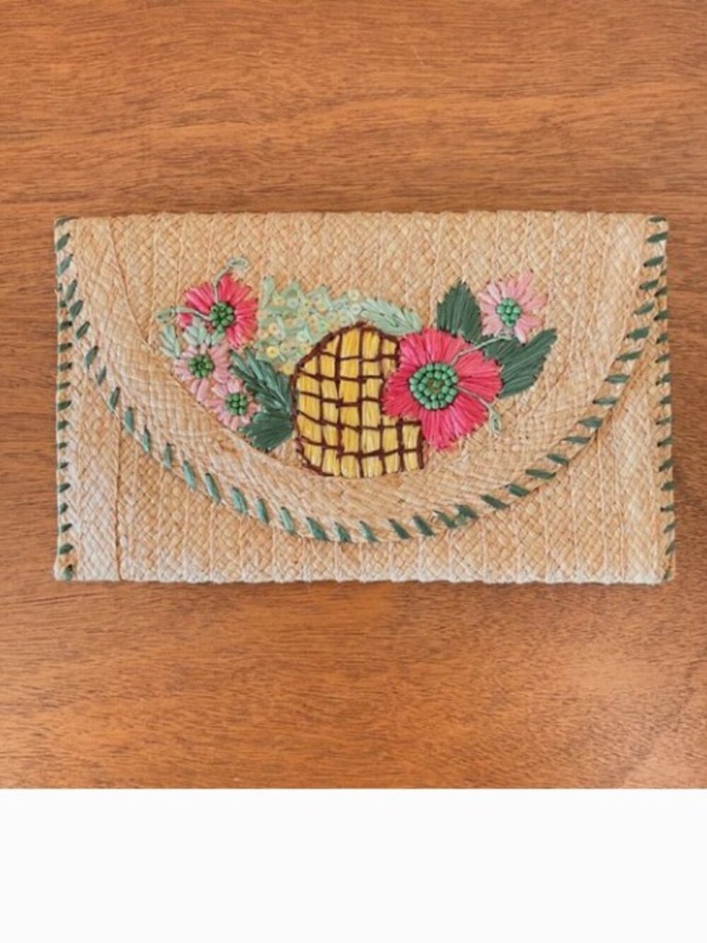 New Lilly Pulitzer Clutch Bag Caliente Straw Beaded Embellished Flowers Straw